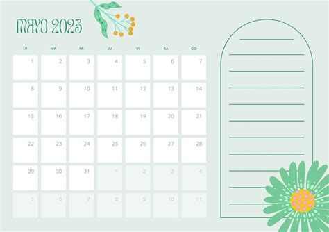 Calendario Mensual Dibujos Flores Colorido Multicolor Templates