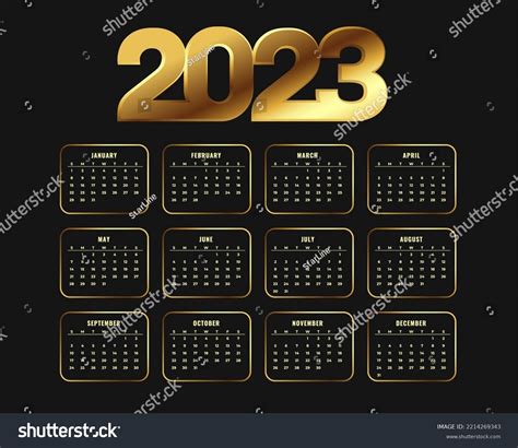 Golden 2023 Calendar Template Annual Event Stock Vector (Royalty Free ...