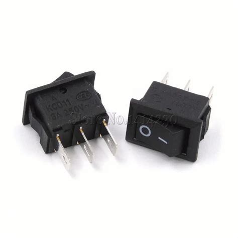 10PCS 3 Pin 3A 250V 10 15mm Black Button Rocker Switch ON OFF AC 10X15