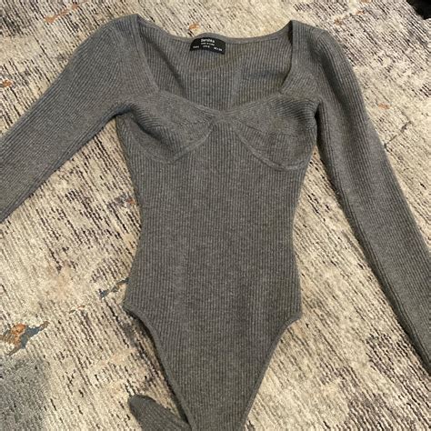 Grey Bershka Knit Bodysuit Super Soft And Depop