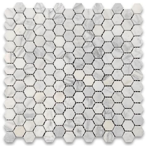 Statuary White Marble 1 Inch Hexagon Mosaic Tile Honed