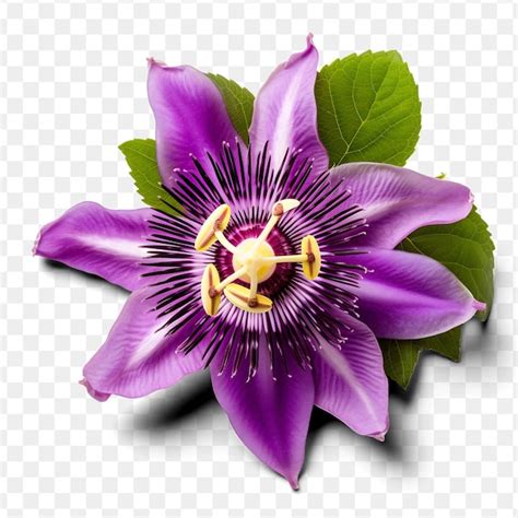 Premium Psd A Purple Flower With A Yellow Center And A Green Leaf