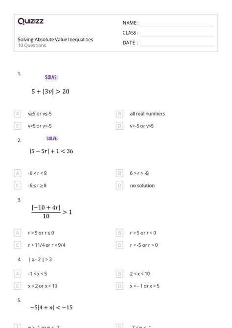 50 Absolute Value Equations Functions And Inequalities Worksheets For 11th Year On Quizizz