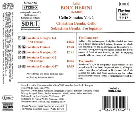 Luigi Boccherini Sonaten für Cello Bc Vol 1 CD jpc