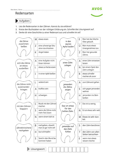 Arbeitsblatt Zähne Klasse 1 Grundschule Unterrichtsmaterial