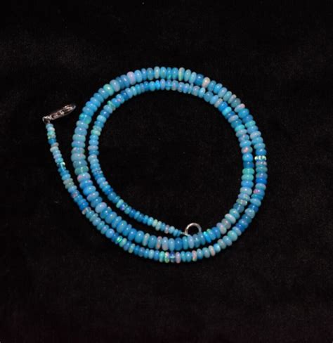 Paraiba Blue Ethiopian Opal Smooth Rondelle Beads Necklace Sterling