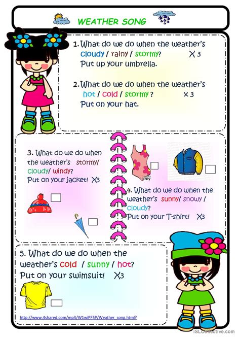 Weather Song song and nursery rhyme…: English ESL worksheets pdf & doc