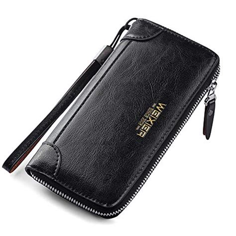 Weixier Men S Clutch Handbag Leather Long Zip Wallet Black Weixier Shop