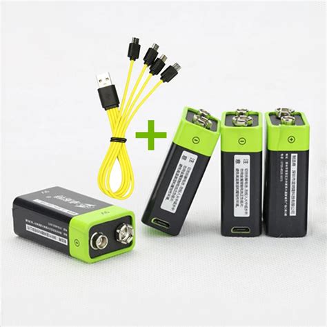 ZNTER batería de litio recargable 600mAh USB 9V 6F22 1 cable de