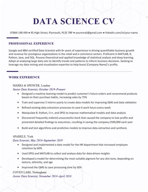 Data Science Cv Examples And Template Free Download