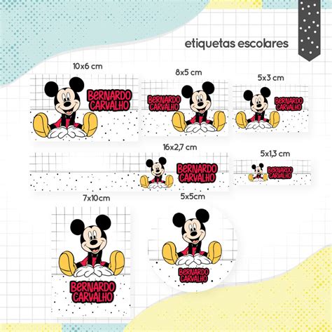 Arte Digital Etiqueta Escolar Mickey Elo Produtos Especiais