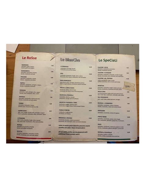 Carte Et Menus Ristorante Pizzeria Parco Nord Cinisello