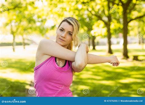 Fit Blonde Stretching In The Park Stock Image Image Of Person