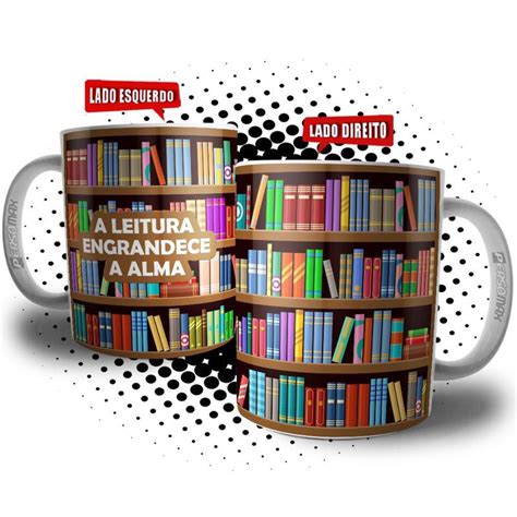 Caneca Biblioteca Estante De Livros Incentivo Para Ler A Leitura