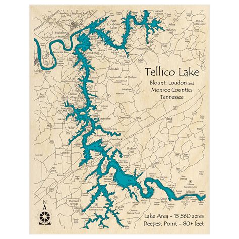 Tellico Lake 3D Custom Wood Map – Lake Art LLC