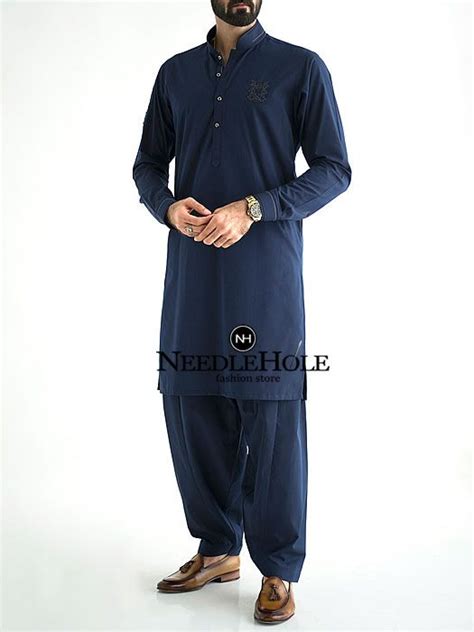 Amir Adnan Pakistani Mens Salwar Kameez Design In Navy Blue Salwar