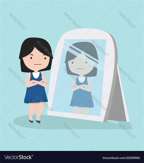 Small Girl Looking Standing In Front Mirror Vector Image