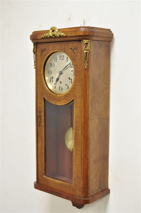 Antique German Inlaid French Style Box Wall Clock 8 Day With