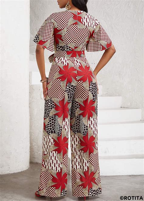 Rotita Patchwork Tribal Print Multi Color Belted Long Jumpsuit Rotita