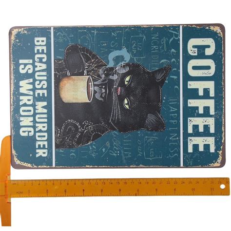 Inches Black Cat Coffee Metal Sign Kitchen Signs Wall Decor