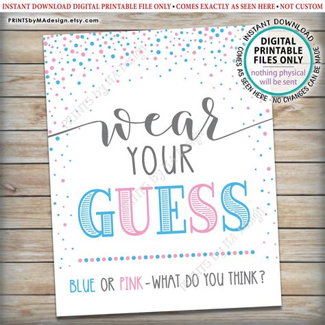 Wear Your Guess Gender Reveal Party Sign Blue Or Pink What Do You