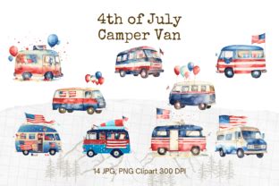 Usa Flag Camper Van Watercolor Clip Art Graphic By Sistadesign