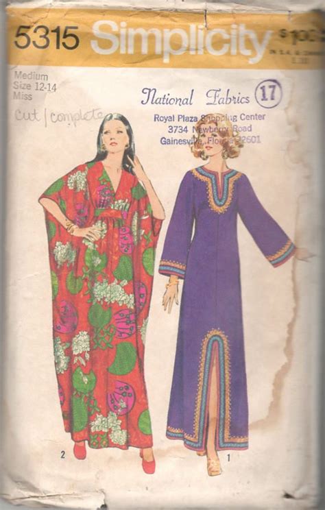 Simplicity 5315 1970s Misses Caftan Pattern Kimono Sleeve Etsy