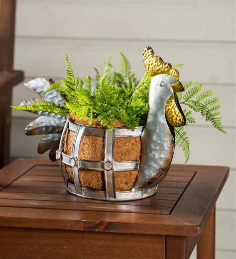 Galvanized Metal Barnyard Animal Planter Rooster Animal Planters