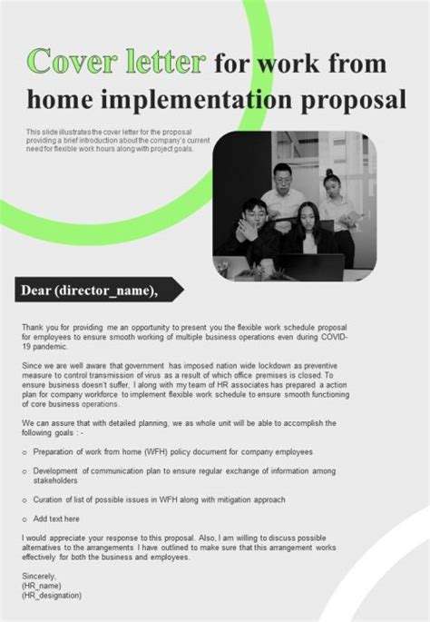 Cover Letter For Work From Home Implementation One Pager Sample Example