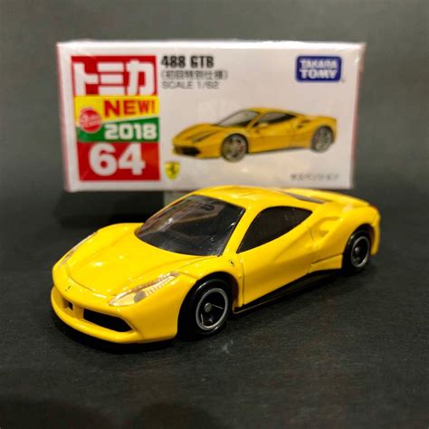 64 Tomica Ferrari 488 GTB 1 62 1st Color Yellow Hobbies Toys Toys