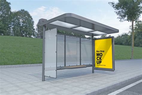 City Bus Stop Road Sign Mockup 2386624