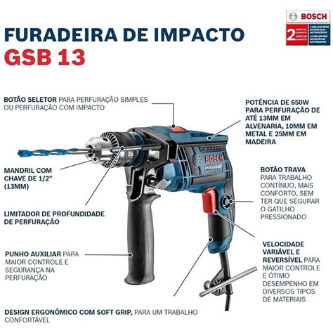 Furadeira De Impacto Bosch Gsb 13 Re 650w 220v Agricol Casa Campo