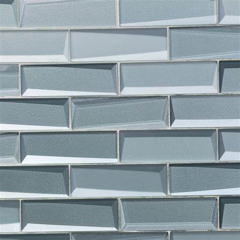 Remington Bricks Slate Blue 2x6 3d Mixed Finish Glass Subway Tile Glass Mosaic Tiles Mosaic