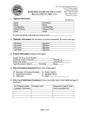 Fillable Online Subdivision Exemption Application Fax Email Print