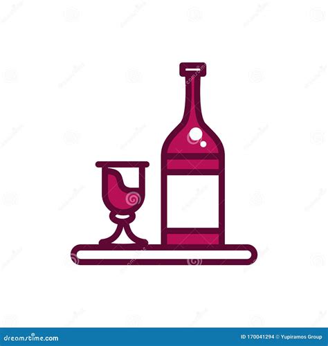 Wine Bottle And Glass Cup In Tray Celebration Drink Beverage Icon Line And Filled Stock Vector