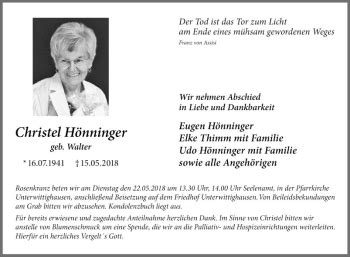 Traueranzeigen Von Christel H Nninger Trauerportal Ihrer Tageszeitung