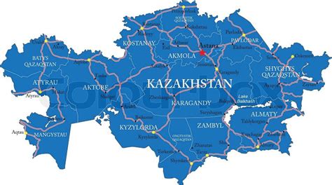 Highly detailed vector map of Kazakhstan with administrative regions ...