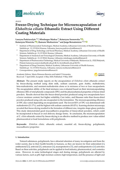 Freeze Drying Technique For Microencapsulation Of Elsholtzia Ciliata