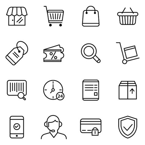 Online Shopping Icon Pack Umriss Symbol Stil Premium Vektor