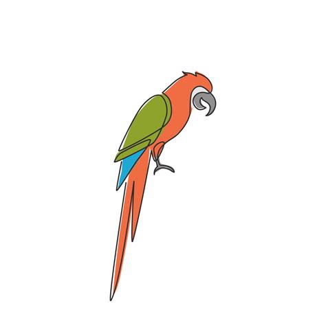 Single continuous line drawing of cute adorable parrot bird with long ...