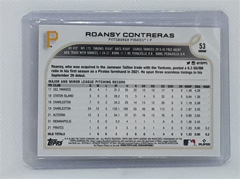 Roansy Contreras 2022 Topps Chrome Baseball 53 RC Pittsburgh