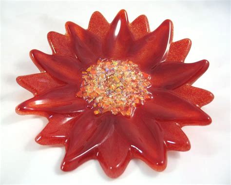 Dichroic Fused Glass Bowl Pointsettia In Crimson Red Etsy