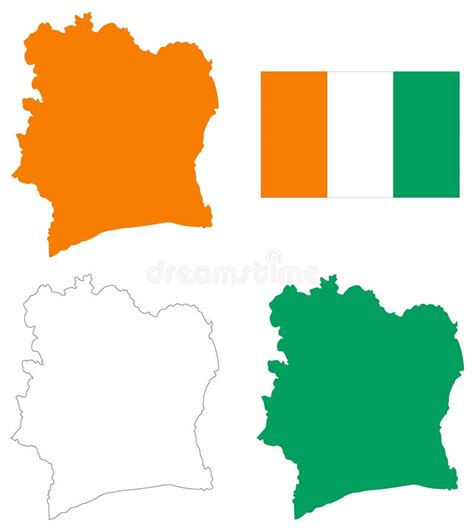 Ivory Coast Flag And Map Country Located In West Africa Stock Vector