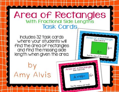 Area Of Rectangles With Fractional Side Lengths Task Cards Task Cards Math Task Cards Grade