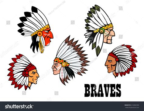 ÃÂ ÃÂ¡olorful Cartoon Native American Indian Braves Heads Wearing