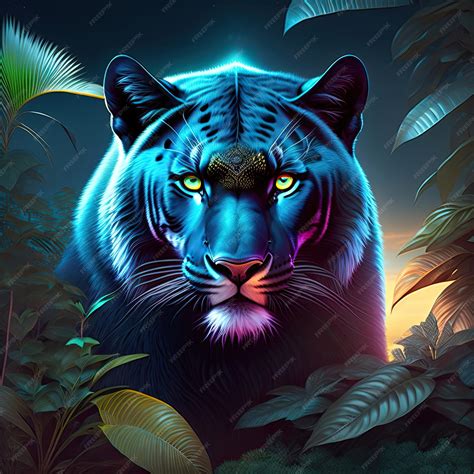 Premium Photo Black Panther In The Night Jungle Digital Art