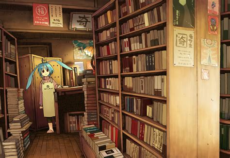 Wallpaper Gadis Anime Bangunan Buku Buku Desain Interior Book Penjualan Buku