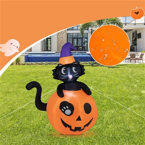 Costway 5 Ft H Halloween Inflatable Decor Black Cat Sitting In Pumpkin