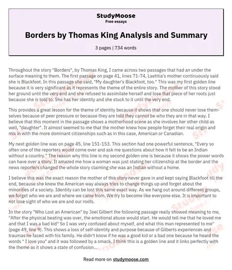 Borders by Thomas King Analysis and Summary Free Essay Example