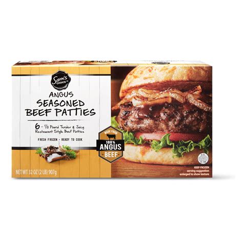 Sams Choice Black Angus Seasoned Beef Patties 6 Ct 2 Lb Frozen